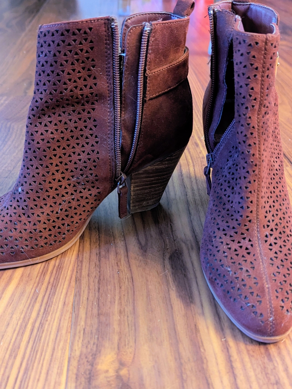 Perforated Suede Ankle Bootie in Chestnut Brown - Size US 7M